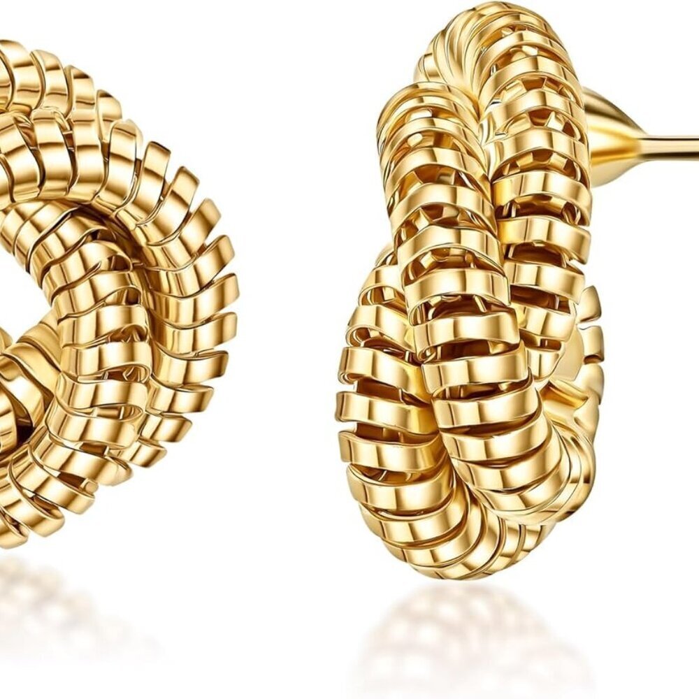 18K Gold Plated Twisted Knot Earrings Stud Jewelry Tarnish Free Lightweight